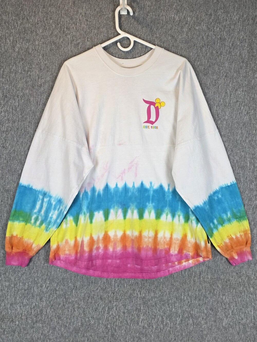 Disneyland Rainbow Tie Dye Pineapple Spellout Spirit Jersey Wmn's Lg